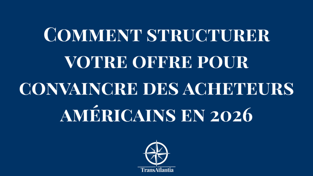 Entrepreneur français présentant une offre commerciale structurée à des acheteurs B2B américains lors d'une réunion professionnelle