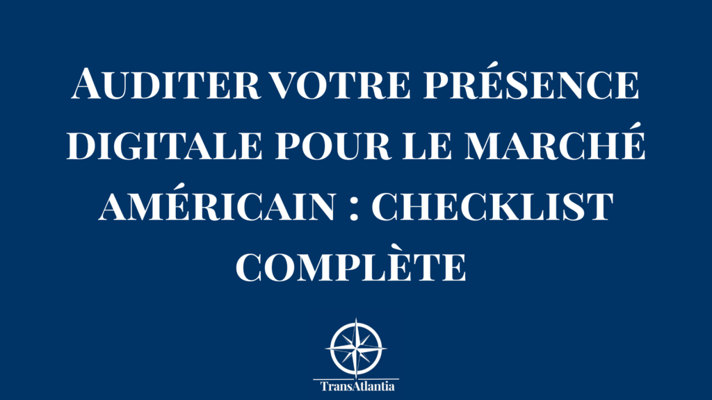 Analyse d'un site web B2B sur écran d'ordinateur avec drapeau américain en arrière-plan flou.
