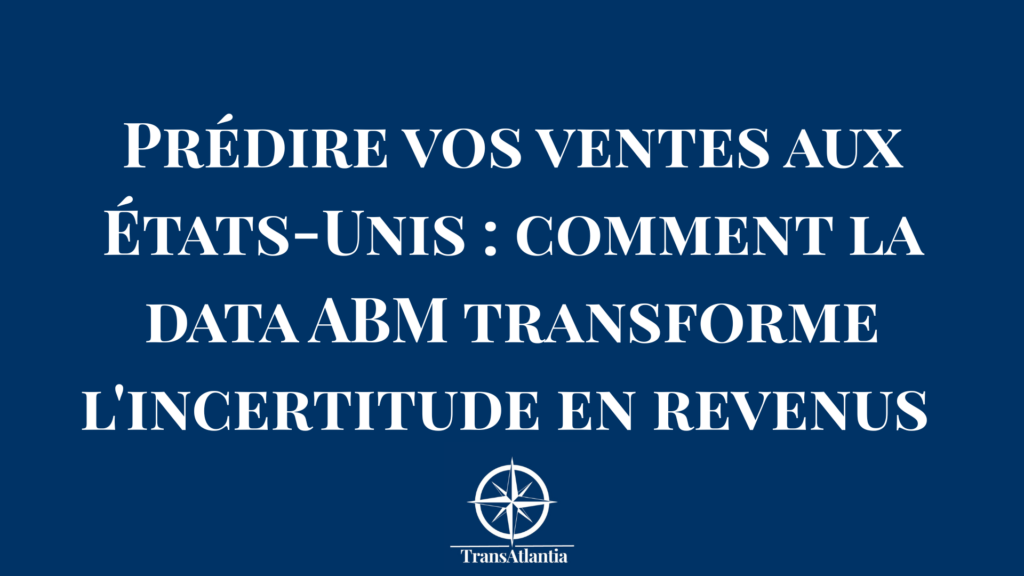 Tableau de bord de données ABM montrant des courbes prévisionnelles de ventes sur le marché américain.